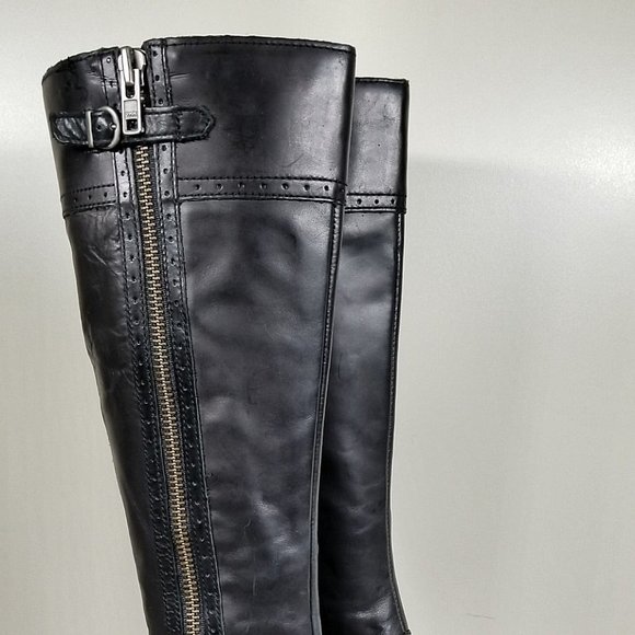 Born Poly Riding Boot, Black Leather Brogue Detailed, Womens Size 6.5 - Picture 4 of 15